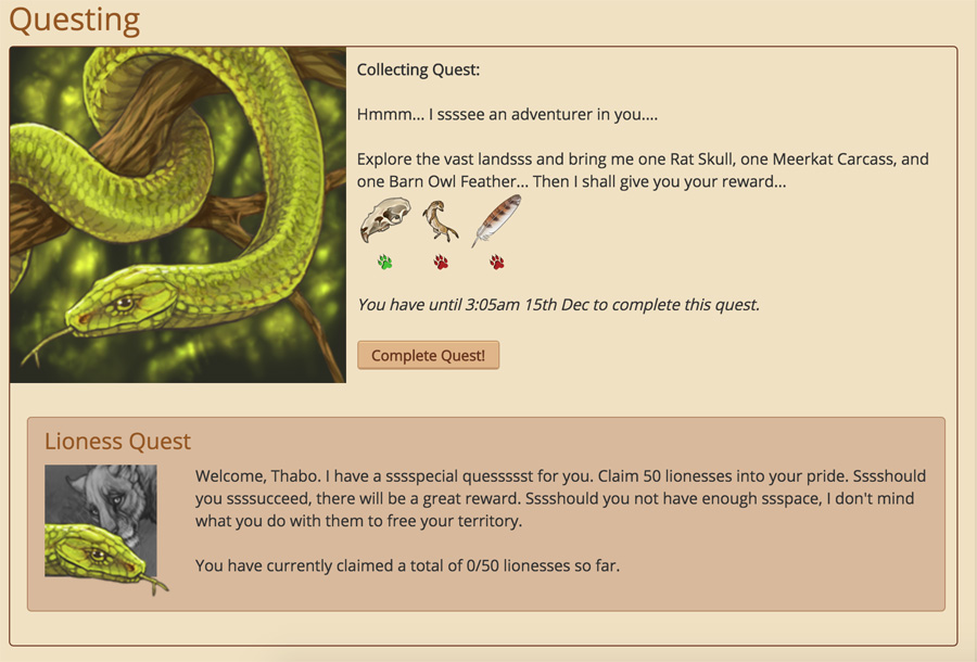 lioden snake quest canids guide