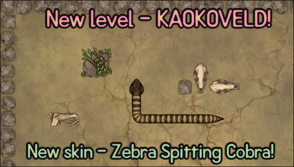 Image is of the new Kaokoveld level for Reptile Roundup, containing the new Zebra Spitting Cobra skin.