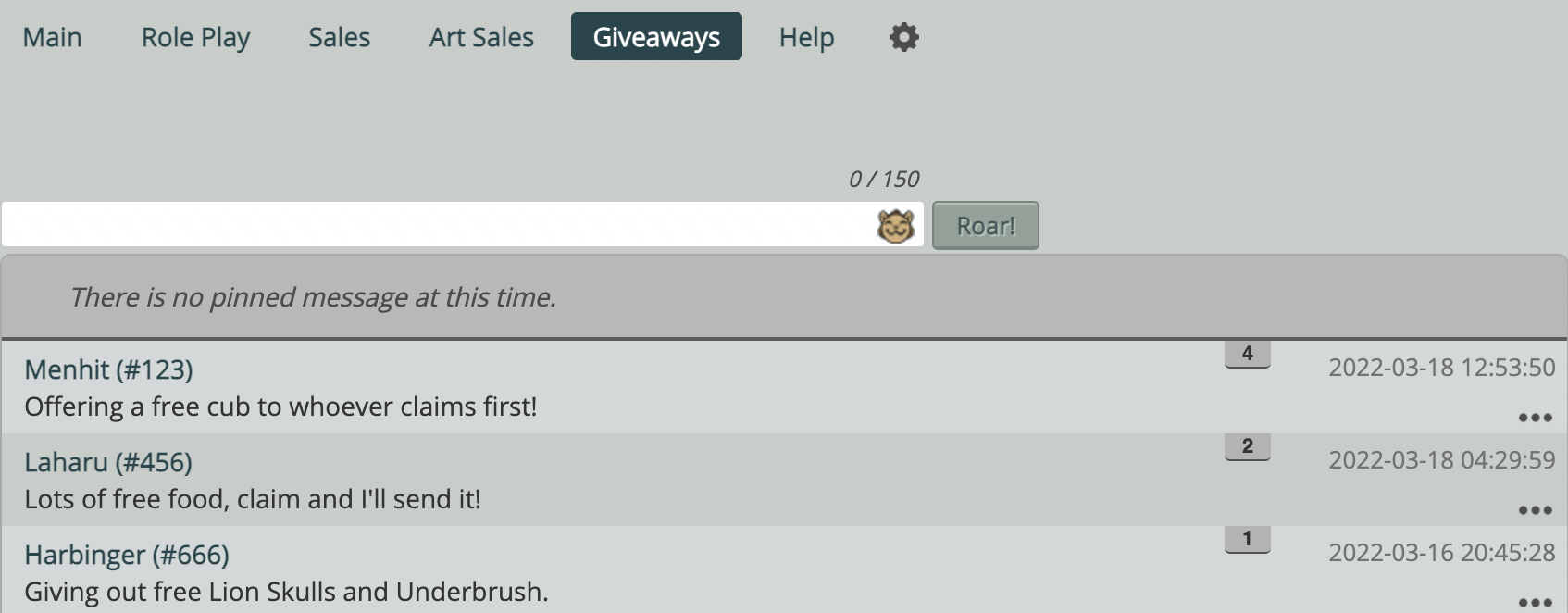 Screenshot of Giveaways Chat with the new number value that indicates a giveaway has been claimed.